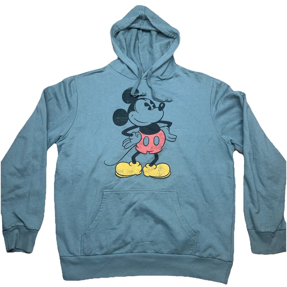 Disney Mickey Mouse Hoodie Sweatshirt XL Mens Light‎ Green Slightly Distressed